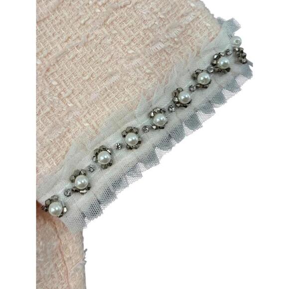 Betsey Johnson Pink Imitation Pearl Bouclé Tweed Shift Dress Size 10 Embellished - Picture 5 of 5